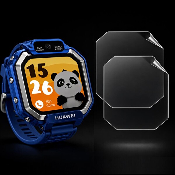 Engo Huawei Watch Kids X1 Uyumlu TPU Tam Kaplayan Akıllı Saat Koruması Çizilmeye Dayanıklı Şeffaf Koruma Ekran Koruyucu - 2 Adet
