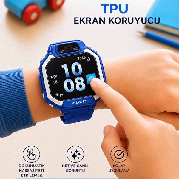 Engo Huawei Watch Kids X1 Uyumlu TPU Tam Kaplayan Akıllı Saat Koruması Çizilmeye Dayanıklı Şeffaf Koruma Ekran Koruyucu - 2 Adet