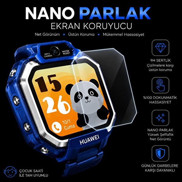 Engo Huawei Watch Kids X1 Uyumlu Nano Parlak Çizilmeye Dayanıklı Akıllı Saat Koruması 9H Kırılmaz Esnek Cam Ekran Koruyucu