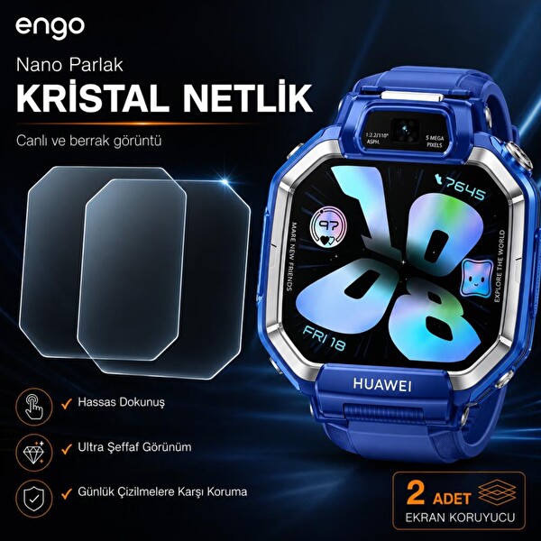 Engo Huawei Watch Kids X1 Uyumlu Nano Parlak Çizilmeye Dayanıklı Akıllı Saat Koruması 9H Kırılmaz Esnek Cam Ekran Koruyucu