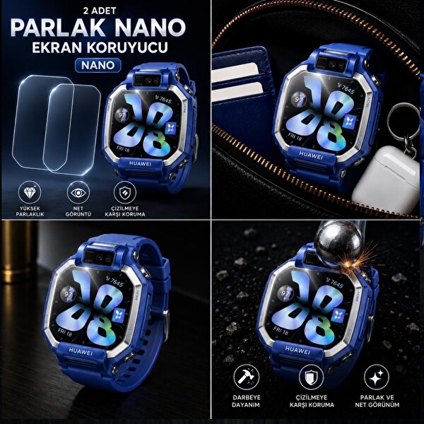 Engo Huawei Watch Kids X1 Uyumlu Nano Parlak Çizilmeye Dayanıklı Akıllı Saat Koruması 9H Kırılmaz Esnek Cam Ekran Koruyucu