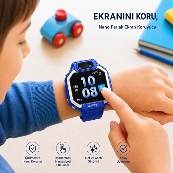 Engo Huawei Watch Kids X1 Uyumlu Nano Parlak Çizilmeye Dayanıklı Akıllı Saat Koruması 9H Kırılmaz Esnek Cam Ekran Koruyucu