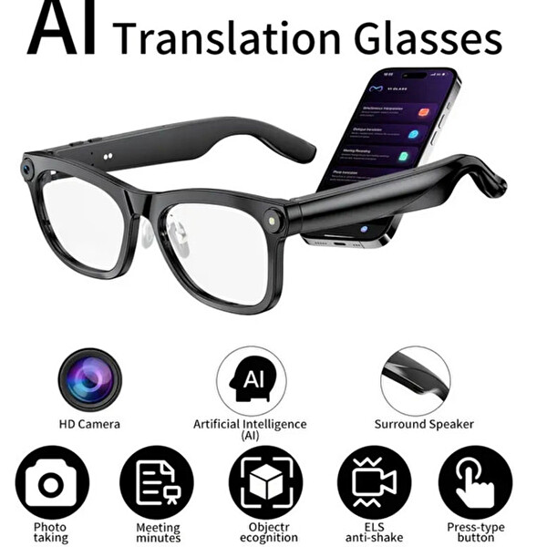 Hzl Store AG-1 Kameralı Akıllı Gözlük Bluetooth Sesli Arama Fotoğraf ve Video Kayıtlı Hafıza Kartı Destekli Siyah