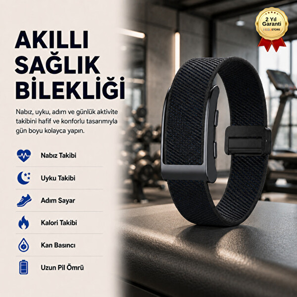 Hzl Store FIT-2 Siyah Akıllı Bileklik Sağlık ve Aktivite Takipli Nabız Uyku Kalori ve Kan Basıncı Takibi Siyah