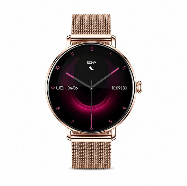 Haino Teko TEKO18 Amoled Ekran Super Slim Tasarım WaterProof 3 Kordonlu Akıllı Saat - Gold Rose