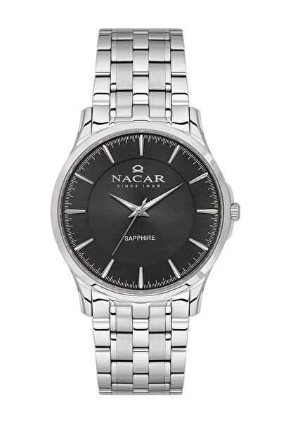 Nacar NC45-2925001-ABM Safir Cam Klasik Gümüş-Siyah Erkek Kol Saati