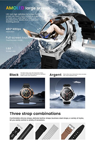 Başkenttekno SK43 Sports Watch Series AMOLED 48 MM 3 Kordonlu iPhone Android Uyumlu Akıllı Saat Siyah