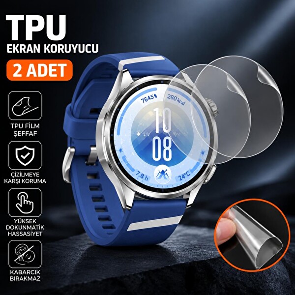 Engo Huawei Watch GT 7 46mm Uyumlu Ekran Koruyucu TPU Tam Kaplayan Şeffaf ve Çizilmeye Dayanıklı - 2 Adet
