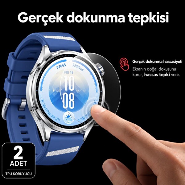 Engo Huawei Watch GT 7 46mm Uyumlu Ekran Koruyucu TPU Tam Kaplayan Şeffaf ve Çizilmeye Dayanıklı - 2 Adet