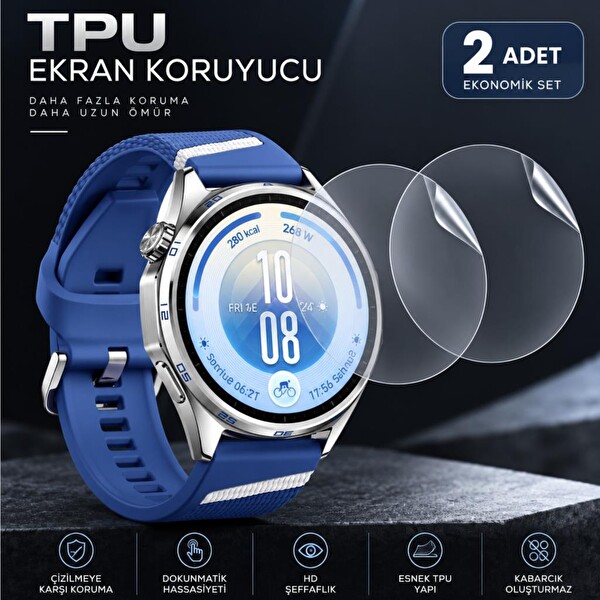 Engo Huawei Watch GT 7 46mm Uyumlu Ekran Koruyucu TPU Tam Kaplayan Şeffaf ve Çizilmeye Dayanıklı - 2 Adet