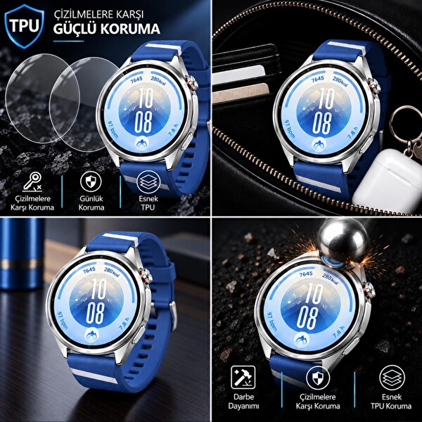 Engo Huawei Watch GT 7 46mm Uyumlu Ekran Koruyucu TPU Tam Kaplayan Şeffaf ve Çizilmeye Dayanıklı - 2 Adet