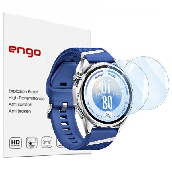 Engo Huawei Watch GT 7 46mm Uyumlu Ekran Koruyucu Nano Parlak 9H Kırılmaz Esnek Cam, Çizilmeye Dayanıklı HD Şeffaf - 2 Adet