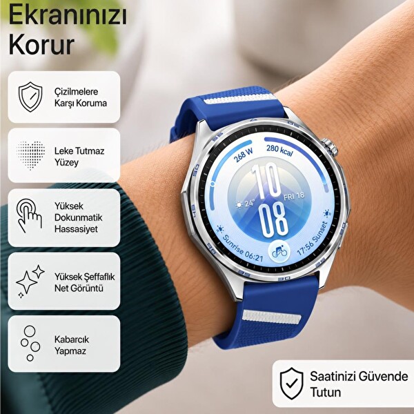 Engo Huawei Watch GT 7 46mm Uyumlu Ekran Koruyucu Nano Parlak 9H Kırılmaz Esnek Cam, Çizilmeye Dayanıklı HD Şeffaf - 2 Adet