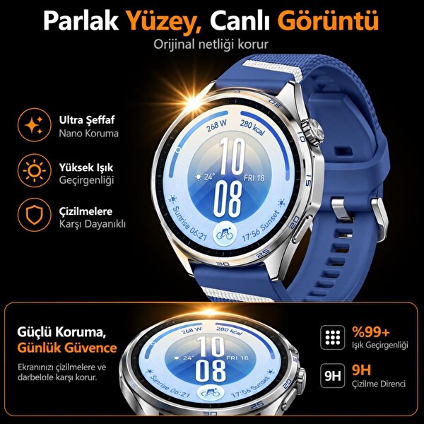 Engo Huawei Watch GT 7 46mm Uyumlu Ekran Koruyucu Nano Parlak 9H Kırılmaz Esnek Cam, Çizilmeye Dayanıklı HD Şeffaf - 2 Adet