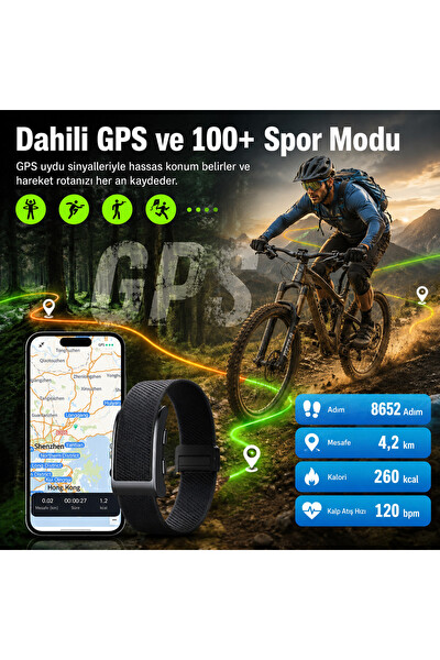 Piyatech Akıllı GPS Fitness Takip Bilekliği - Nabız Uyku Adım ve SOS Özellikli Ekransız Akıllı Bileklik