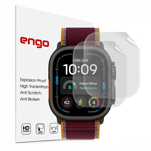 Engo Apple Watch Ultra 4 49mm İle Uyumlu Ekran Koruyucu TPU A3579 Şeffaf Çizilmeye Dayanıklı Esnek Yapı - 2 Adet