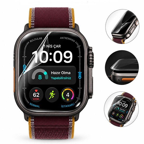 Engo Apple Watch Ultra 4 49mm İle Uyumlu Ekran Koruyucu TPU A3579 Şeffaf Çizilmeye Dayanıklı Esnek Yapı - 2 Adet