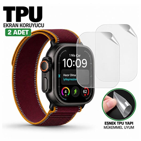 Engo Apple Watch Ultra 4 49mm İle Uyumlu Ekran Koruyucu TPU A3579 Şeffaf Çizilmeye Dayanıklı Esnek Yapı - 2 Adet