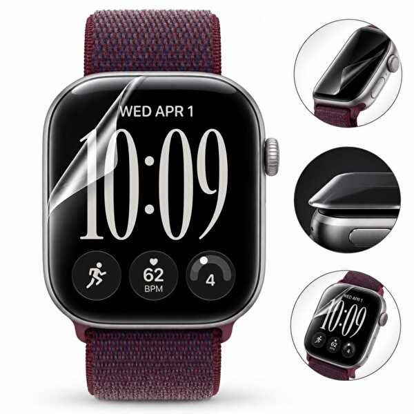 Engo Apple Watch Series 12 46mm İle Uyumlu Ekran Koruyucu A3587 TPU Şeffaf Çizilmeye Dayanıklı Esnek Yapı - 2 Adet