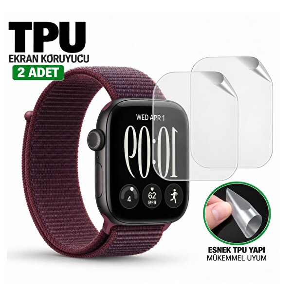 Engo Apple Watch Series 12 46mm İle Uyumlu Ekran Koruyucu A3587 TPU Şeffaf Çizilmeye Dayanıklı Esnek Yapı - 2 Adet
