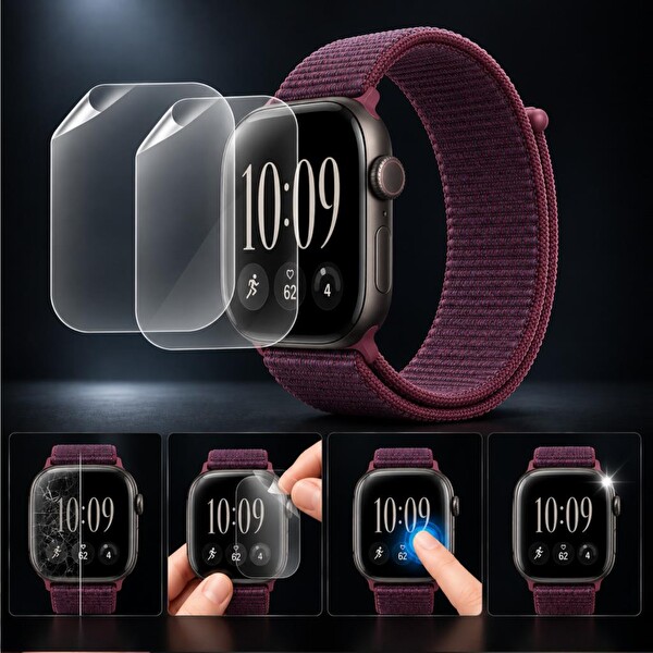 Engo Apple Watch Series 12 46mm İle Uyumlu Ekran Koruyucu A3587 TPU Şeffaf Çizilmeye Dayanıklı Esnek Yapı - 2 Adet