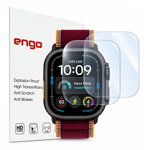 Engo Apple Watch Ultra 4 49mm İle Uyumlu Ekran Koruyucu A3579 Nano Parlak 9H Esnek Cam Çizilmeye Dayanıklı