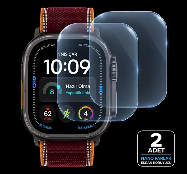 Engo Apple Watch Ultra 4 49mm İle Uyumlu Ekran Koruyucu A3579 Nano Parlak 9H Esnek Cam Çizilmeye Dayanıklı