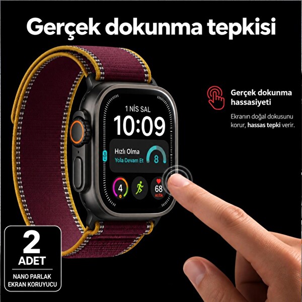 Engo Apple Watch Ultra 4 49mm İle Uyumlu Ekran Koruyucu A3579 Nano Parlak 9H Esnek Cam Çizilmeye Dayanıklı