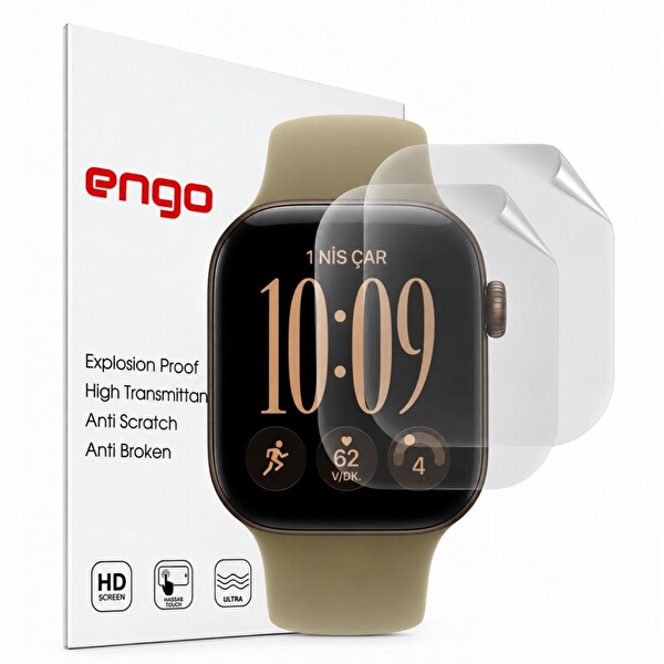 Engo Apple Watch Series 12 42mm İle Uyumlu Ekran Koruyucu TPU A3582 Şeffaf Çizilmeye Dayanıklı Akıllı Saat Koruması - 2 Adet