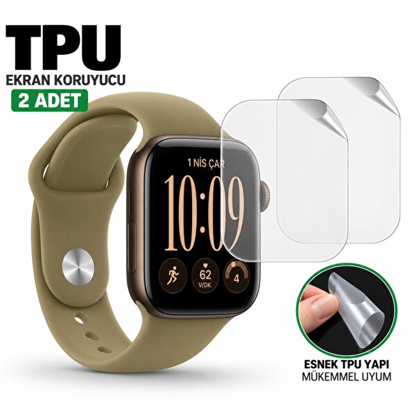 Engo Apple Watch Series 12 42mm İle Uyumlu Ekran Koruyucu TPU A3582 Şeffaf Çizilmeye Dayanıklı Akıllı Saat Koruması - 2 Adet