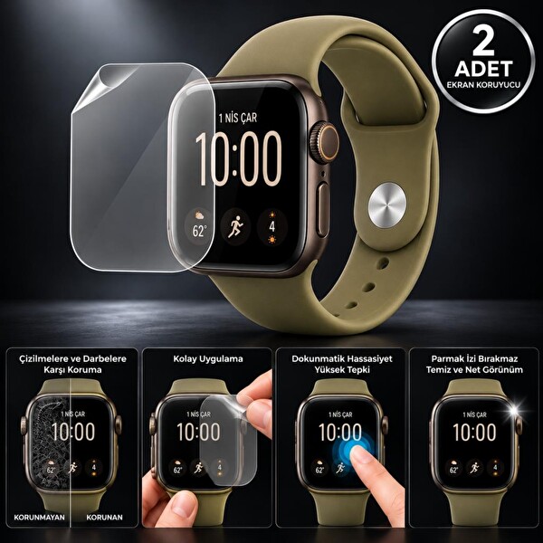Engo Apple Watch Series 12 42mm İle Uyumlu Ekran Koruyucu TPU A3582 Şeffaf Çizilmeye Dayanıklı Akıllı Saat Koruması - 2 Adet