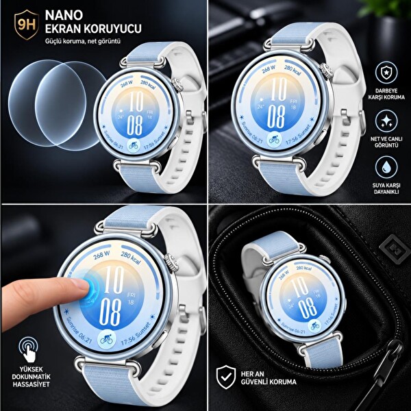 Engo Huawei Watch GT 7 41 MM ile Uyumlu HD 9H Kırılmaz Esnek Camlı Nano Parlak Çizilmeye Dayanıklı Akıllı Saat Koruması