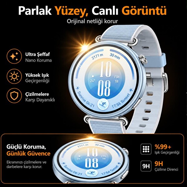Engo Huawei Watch GT 7 41 MM ile Uyumlu HD 9H Kırılmaz Esnek Camlı Nano Parlak Çizilmeye Dayanıklı Akıllı Saat Koruması