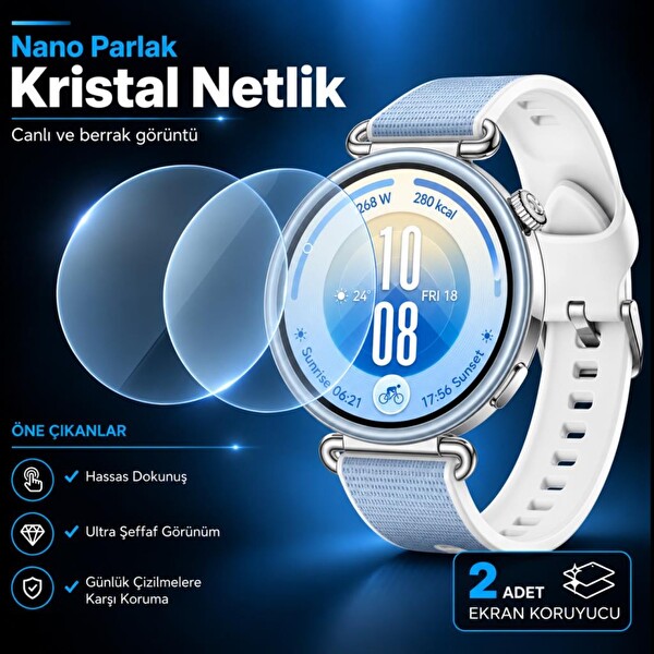 Engo Huawei Watch GT 7 41 MM ile Uyumlu HD 9H Kırılmaz Esnek Camlı Nano Parlak Çizilmeye Dayanıklı Akıllı Saat Koruması