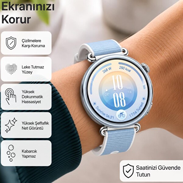 Engo Huawei Watch GT 7 41 MM ile Uyumlu HD 9H Kırılmaz Esnek Camlı Nano Parlak Çizilmeye Dayanıklı Akıllı Saat Koruması