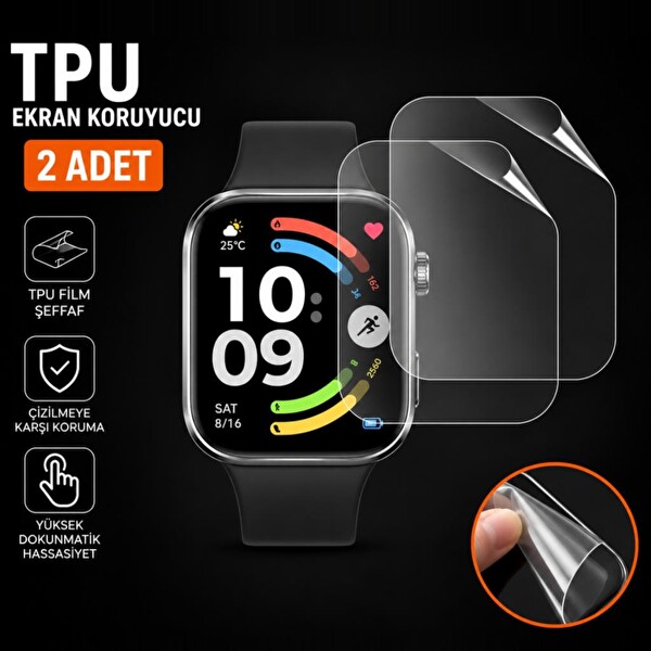 Engo Xiaomi Redmi Watch 6 Active Uyumlu TPU Tam Kaplayan Şeffaf Çizilmeye Dayanıklı Şeffaf Akıllı Saat Koruması - 2 Adet