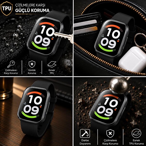 Engo Xiaomi Redmi Watch 6 Active Uyumlu TPU Tam Kaplayan Şeffaf Çizilmeye Dayanıklı Şeffaf Akıllı Saat Koruması - 2 Adet