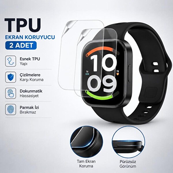 Engo Xiaomi Redmi Watch 6 Active Uyumlu TPU Tam Kaplayan Şeffaf Çizilmeye Dayanıklı Şeffaf Akıllı Saat Koruması - 2 Adet