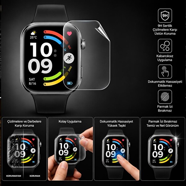 Engo Xiaomi Redmi Watch 6 Active Uyumlu TPU Tam Kaplayan Şeffaf Çizilmeye Dayanıklı Şeffaf Akıllı Saat Koruması - 2 Adet