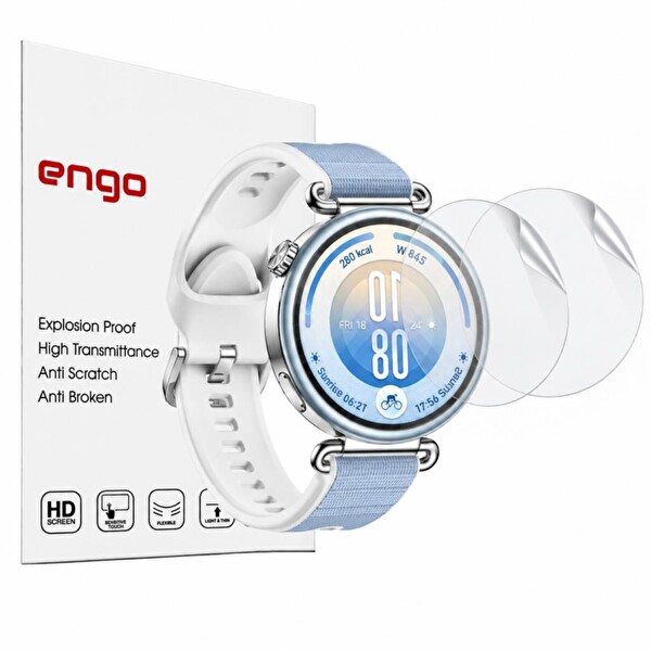 Engo Huawei Watch GT 7 41 MM ile Uyumlu TPU Tam Kaplayan Şeffaf - Çizilmeye Dayanıklı Akıllı Saat Koruması - 2 Adet