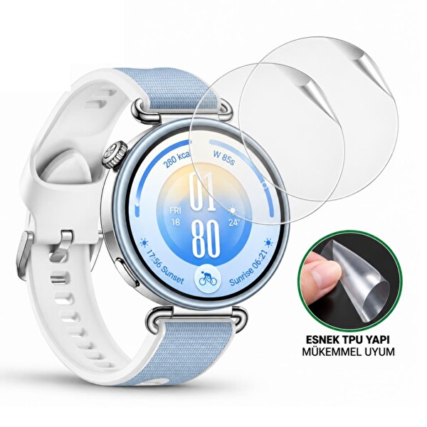 Engo Huawei Watch GT 7 41 MM ile Uyumlu TPU Tam Kaplayan Şeffaf - Çizilmeye Dayanıklı Akıllı Saat Koruması - 2 Adet