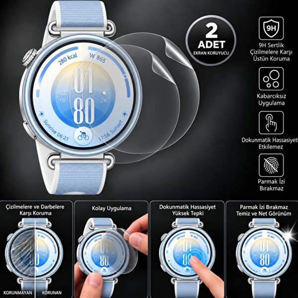 Engo Huawei Watch GT 7 41 MM ile Uyumlu TPU Tam Kaplayan Şeffaf - Çizilmeye Dayanıklı Akıllı Saat Koruması - 2 Adet