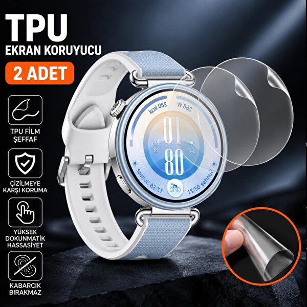 Engo Huawei Watch GT 7 41 MM ile Uyumlu TPU Tam Kaplayan Şeffaf - Çizilmeye Dayanıklı Akıllı Saat Koruması - 2 Adet