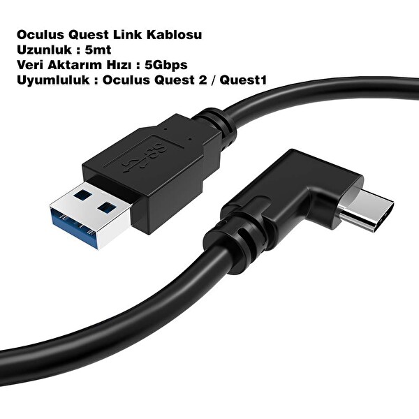 Blue Wings Oculus Quest Link Kablosu 5 Metre VR Gözlük USB 3.2 Type C Kablo VR Kablo
