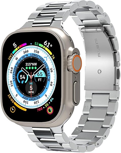 Spigen Apple Watch 49/46/45mm Ultra 3/2/1 / Seri 11/10/9/8/7 ile Uyumlu Kordon Band Modern Fit Klasik Saat Tipi Çelik Gümüş Kayış