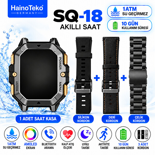 Haino Teko SQ-18 Akıllı Saat AMOLED AI Ses Asistanı DA GPT Bluetooth Arama 1ATM 10 Gün 3 Kordon Set