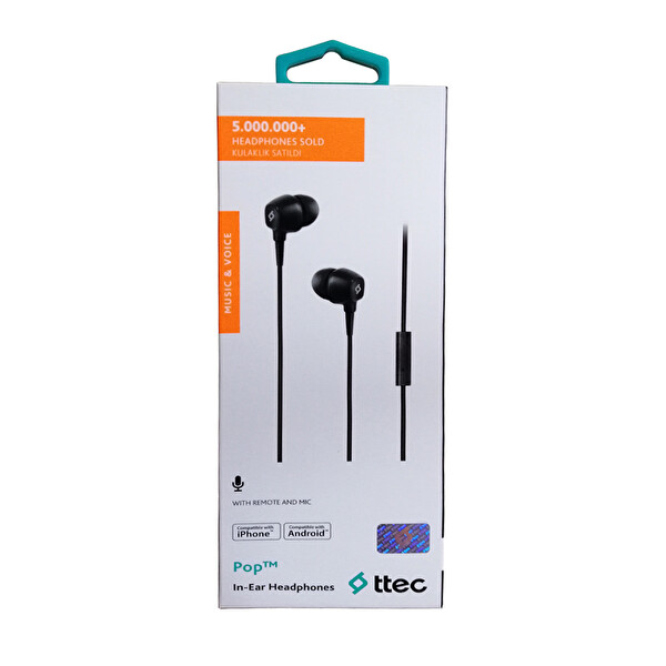 Ttec 2KMM13S 3.5 MM Pop Mikrofonlu Siyah Kulak İçi Kulaklık