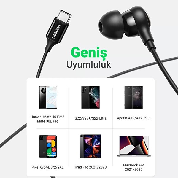 Ugreen USB-C Mikrofonlu Kablolu Siyah Kulak İçi Kulaklık