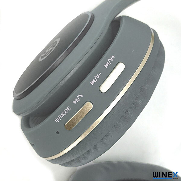 Winex YK Led Mikrofonlu Kulak Üstü Gri Bluetooth Kulaklık