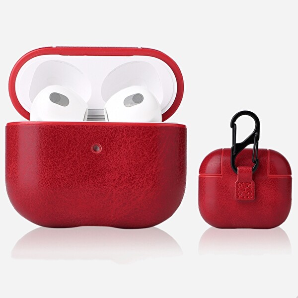 Gpack  Apple Airpods Pro 2 Suni Deri Kancalı Silikon SF9 Kırmızı Kılıf